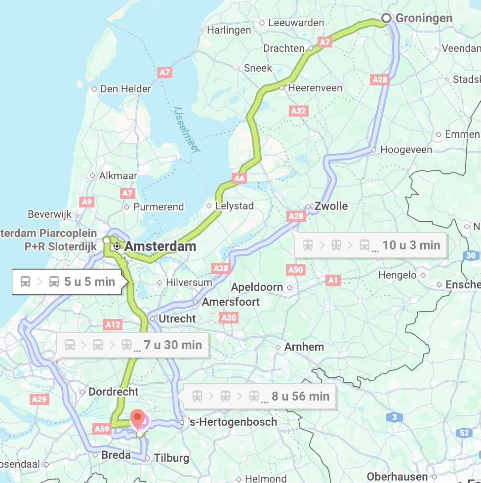 Busroute Groningen-Kaatsheuvel